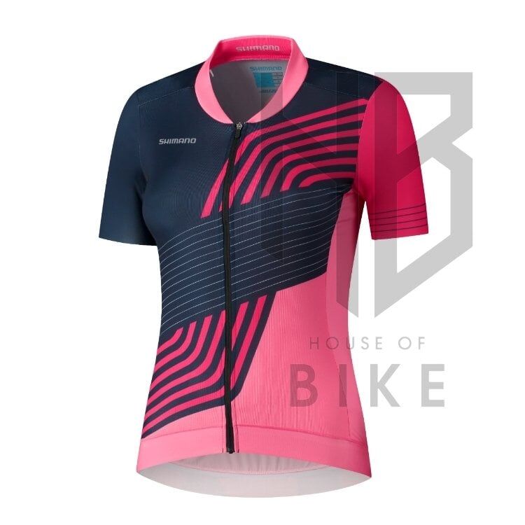 Shimano Sagami Kadın Kısa Kollu Fermuarlı Forma Lacivert/Pempe - Small