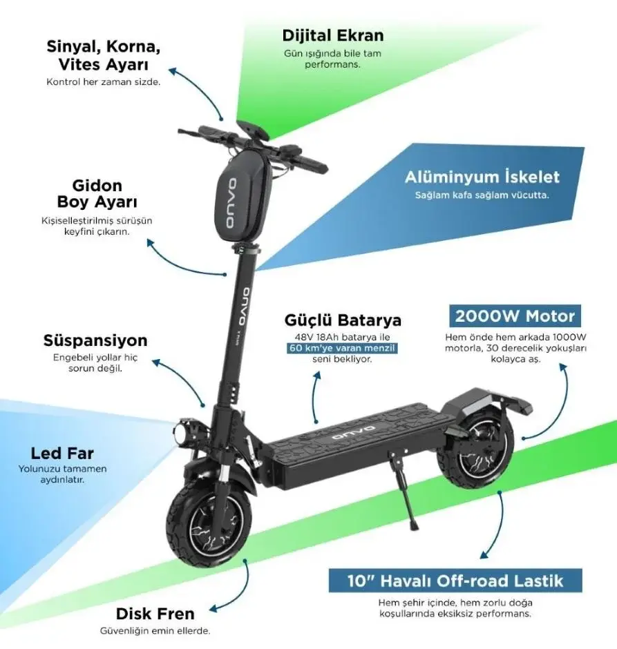 ONVO OV-013X Plus 2000W Elektrikli Scooter