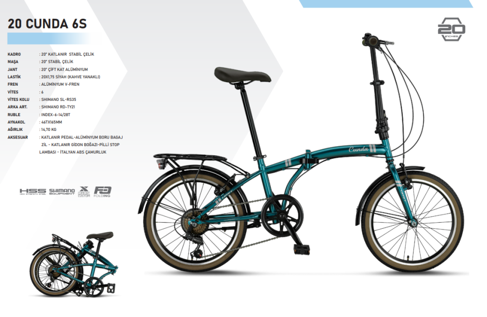 Ümit 20'' Cunda 6 Vites | V-Fren | Katlanır Bisiklet