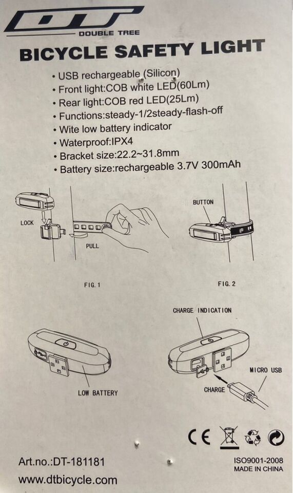 DT 181181 Usb Şarjlı Silikon Far Seti