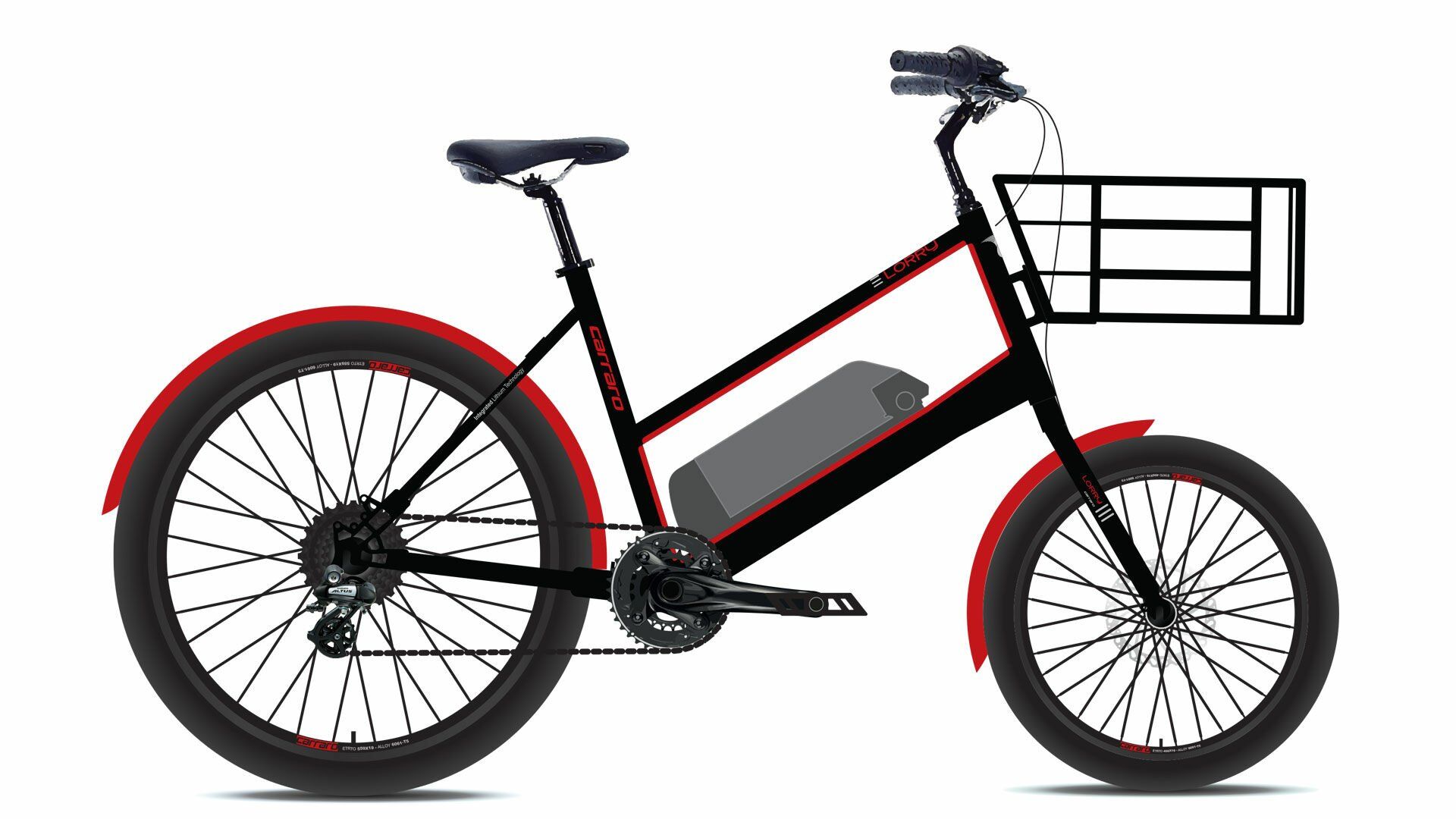Carraro E-Line eLORRY 2.1 Unisex Mini Velo 7 Vites Elektrikli Bisiklet Mat Siyah/Kırmızı